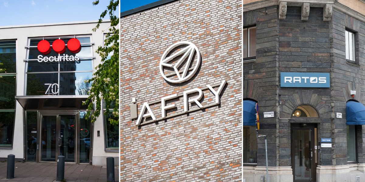 Skyltar och fasader från Securitas, Afry och Ratos.