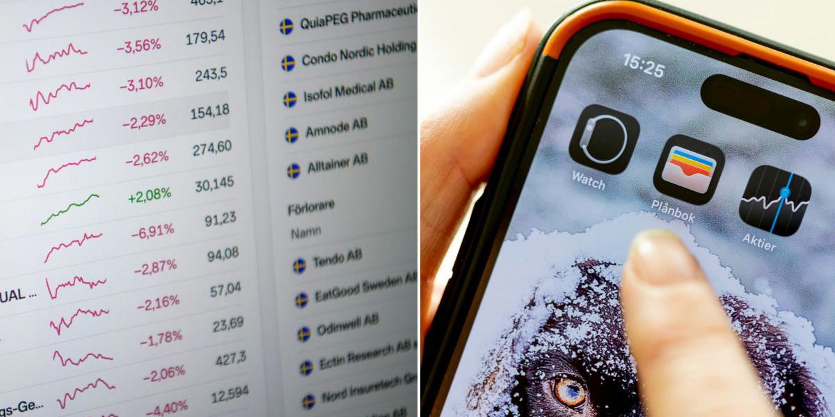 Aktiekurser och mobiltelefon med Aktie-app.