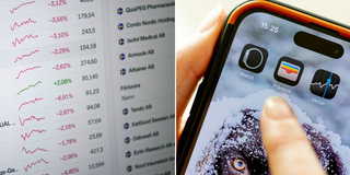 Aktiekurser och mobiltelefon med Aktie-app.