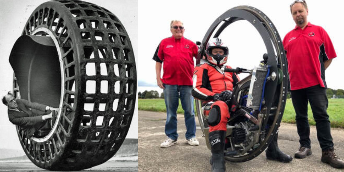 Dynasphere bredvid UK Monowheels skapelse.