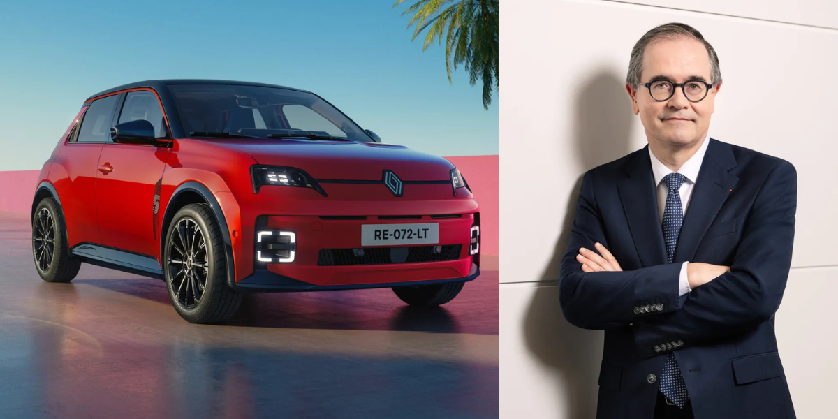 En röd Renault R5 bredvid märkets vd François Provost.