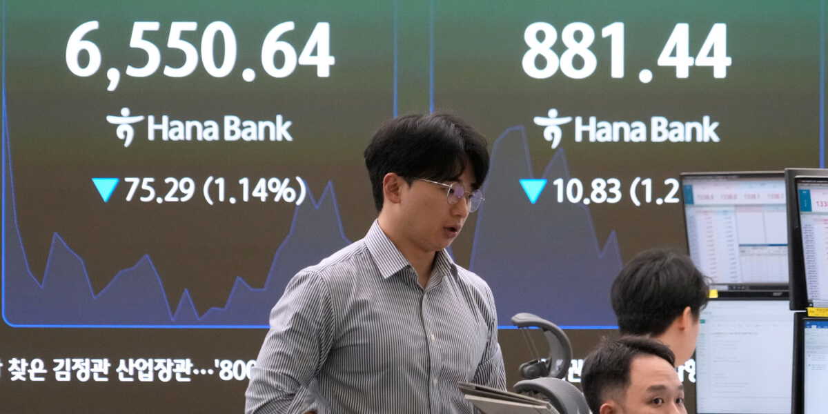 Kospi i Sydkorea faller flera procent under den inledande måndagshandeln.