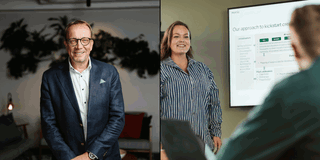 Norrins vd Seppo Kuula och Mindcamps vd Wiko Law går samman när finländska IT-koncernen Norrin köper Göteborgsbaserade Mindcamp för att skala upp AI-lösningar på den svenska marknaden. (Foto: Norrin)